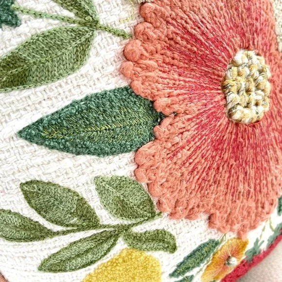 Artistic Accent 100% Cotton Embroidered Flower Summer Decor Boho Pillow Set Of 2 - Picture 6 of 8